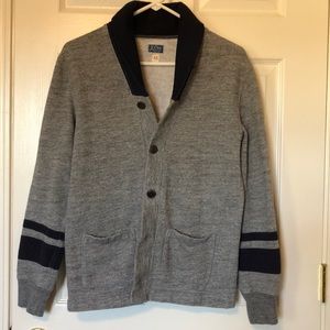 J. Crew XS gray and navy vintage fleece cardigan